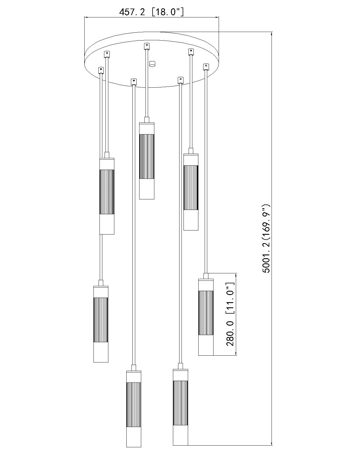 1956P-7R-BN - Stari 7 Light 18" Chandelier - Brushed Nickel