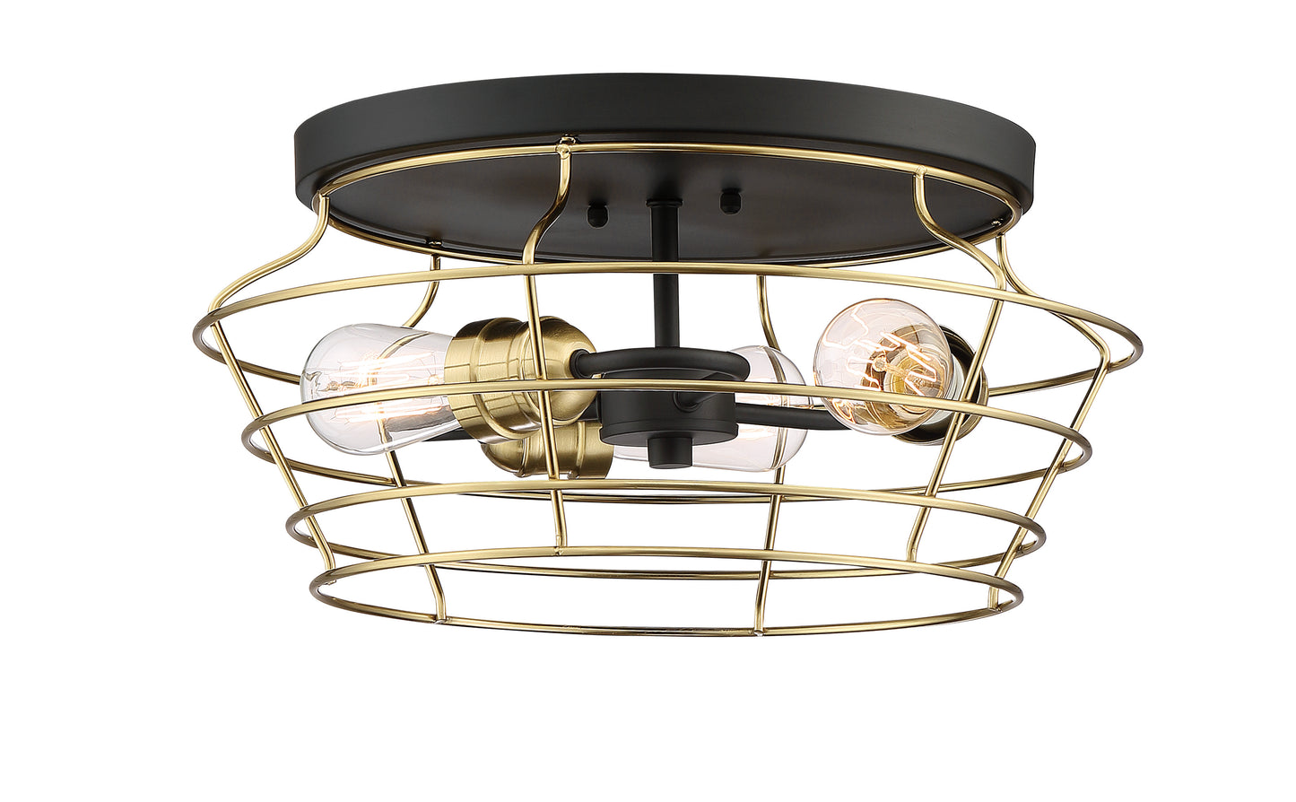 50683-FBSB - Thatcher 3 Light 16" Wide Flush Mount - Flat Black / Satin Brass