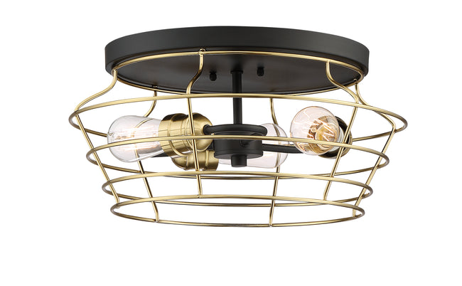 50683-FBSB - Thatcher 3 Light 16" Wide Flush Mount - Flat Black / Satin Brass
