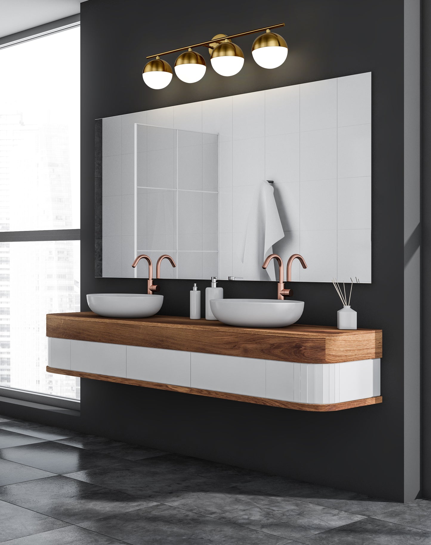 7517-4V-MGLD - Realm Sphere 4 Light 32" Vanity - Modern Gold