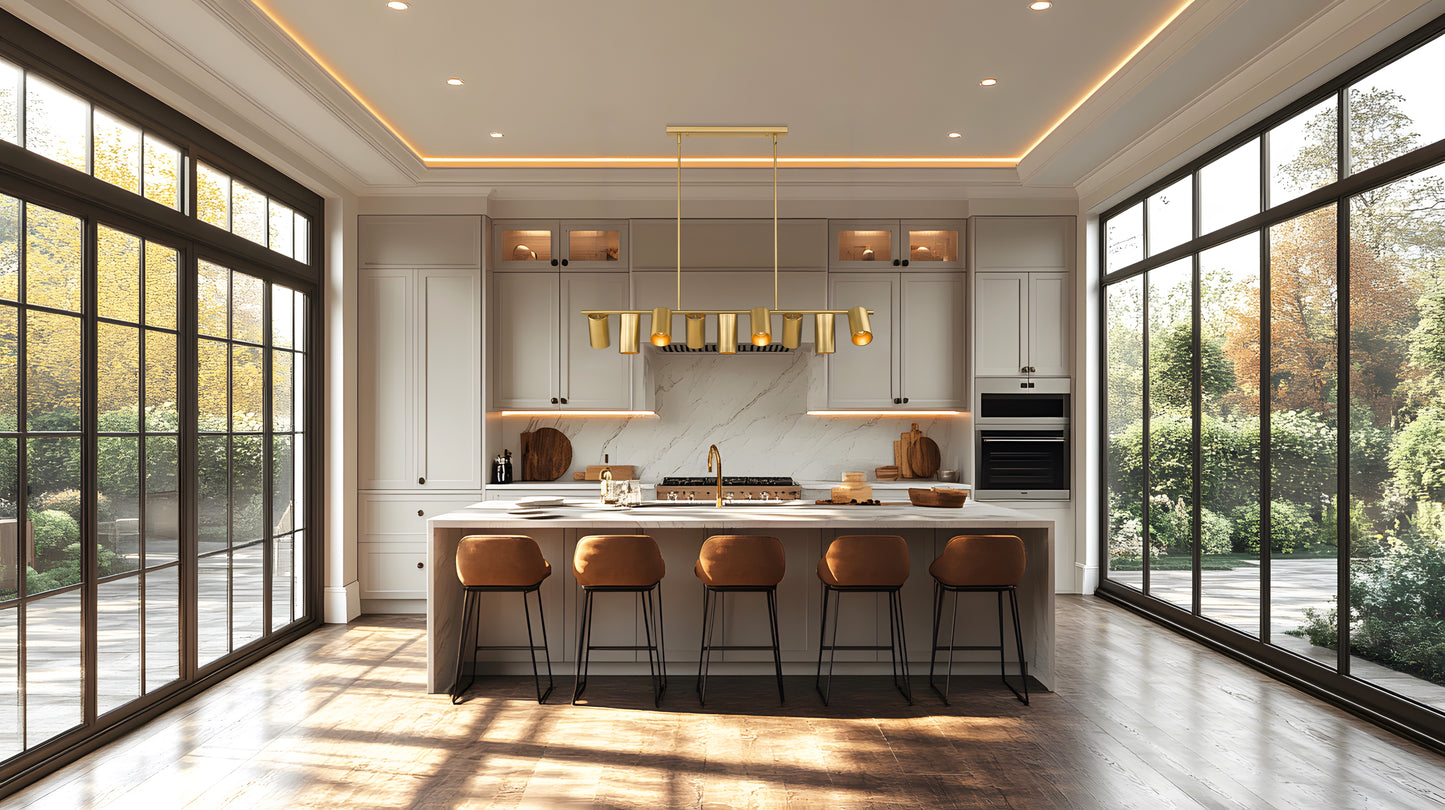 7520-9L-MGLD - Lumina 9 Light Linear 55" Chandelier - Modern Gold