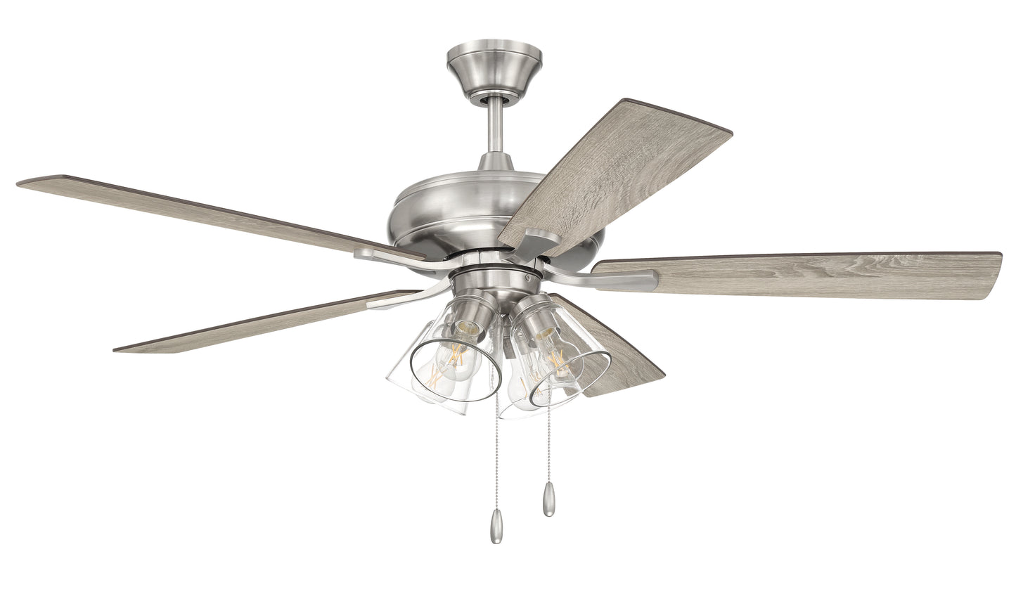 ECF104BNK5-DWWLN - Eos Clear 4 Light 52" 5 Blade Ceiling Fan with Light Kit - Brushed Nickel