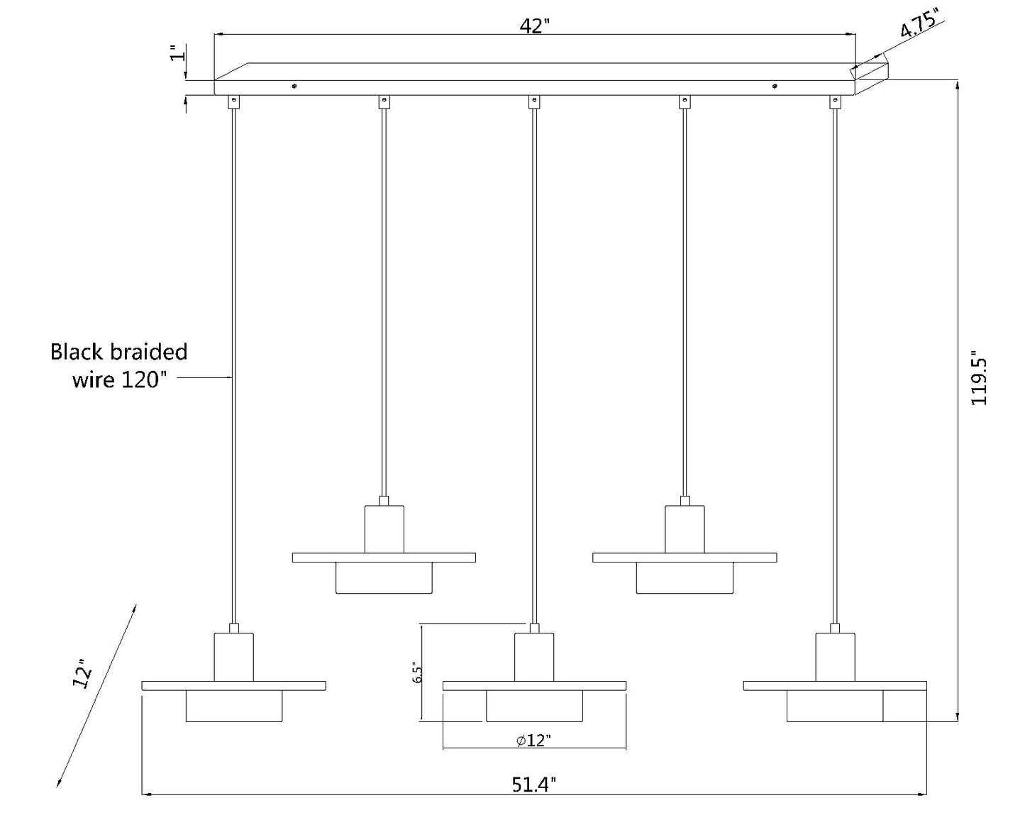 829P12-5L-MW-MGLD-LE - Ludo 5 Light Linear 52" Chandelier - Matte White / Modern Gold