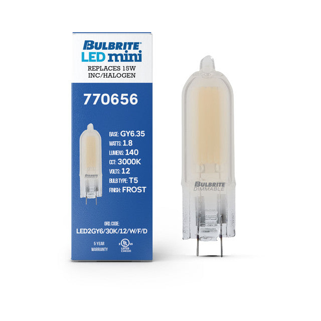 770656 - 12V Dimmable T5 Frost Glass GY6.35 - 1.8 Watt - 3000K - 4 Pack