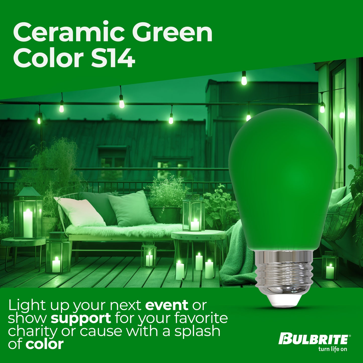 776153 - Filaments Dimmable Ceramic Green S14 LED Light Bulb - 2.5 Watt - 10 Pack