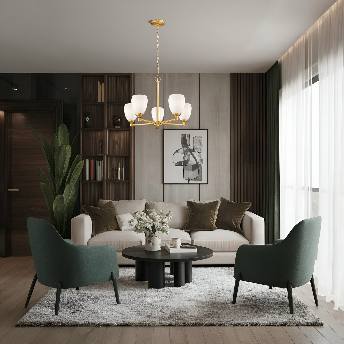 7004-5MGLD - Oren 5 Light 25" Chandelier - Modern Gold
