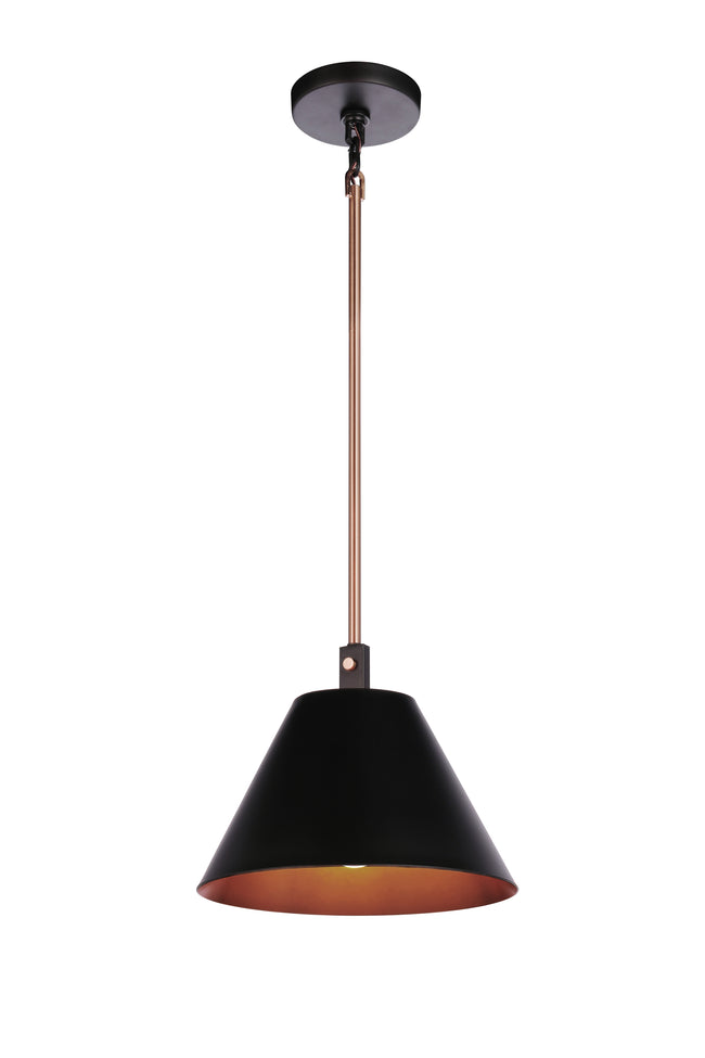 60991-FBSB - Blake 1 Light 11" Wide Pendant - Flat Black / Satin Brass