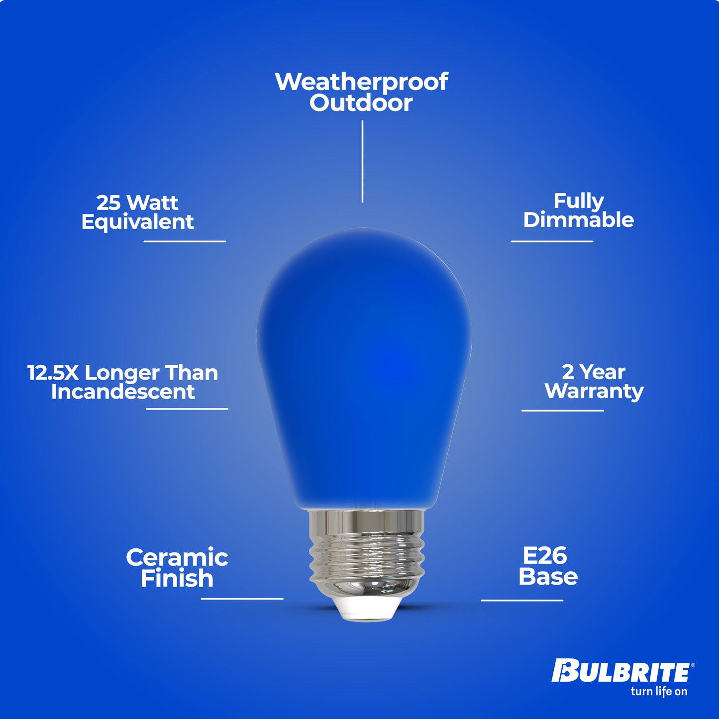 776154 - Filaments Dimmable Ceramic Blue S14 LED Light Bulb - 2.5 Watt - 10 Pack