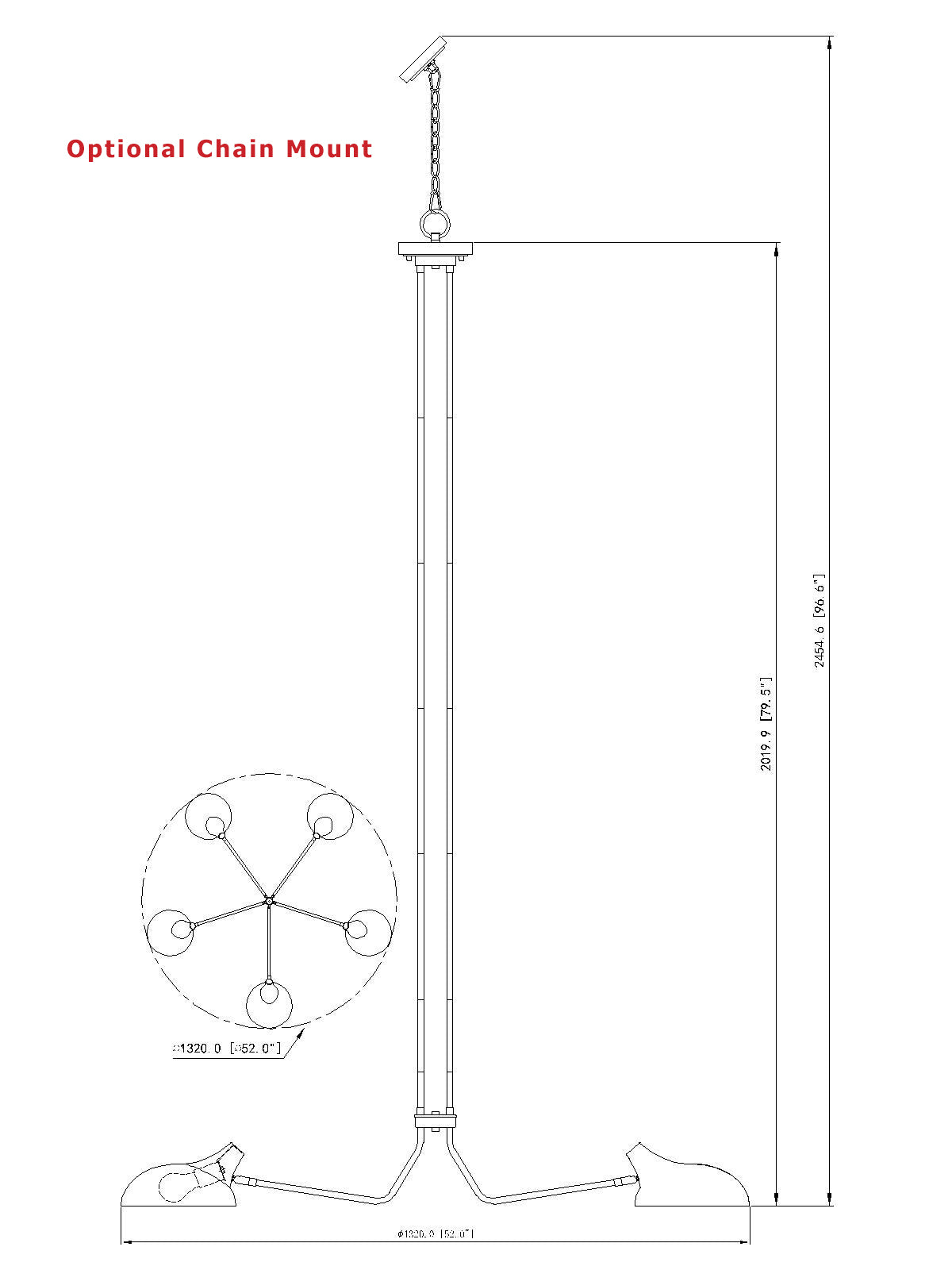 1942-5MB - Bellamy 5 Light 52" Chandelier - Matte Black