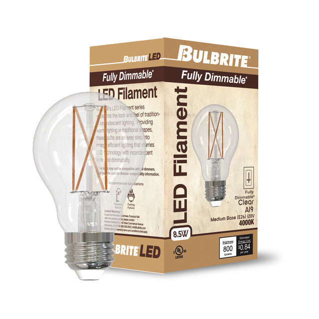 776958 - Filaments Dimmable A19 Clear Glass Medium Base - 8.5 Watt - 5000K - 4 Pack