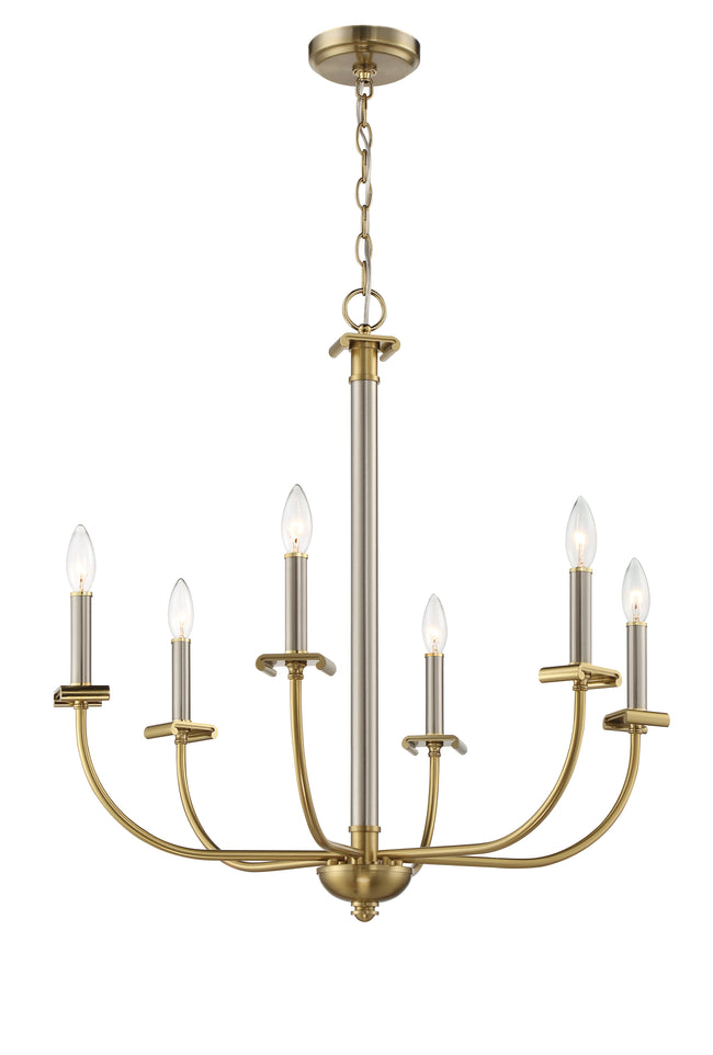54826-BNKSB - Stanza 6 Light 26" Wide Chandelier - Brushed Polished Nickel / Satin Brass