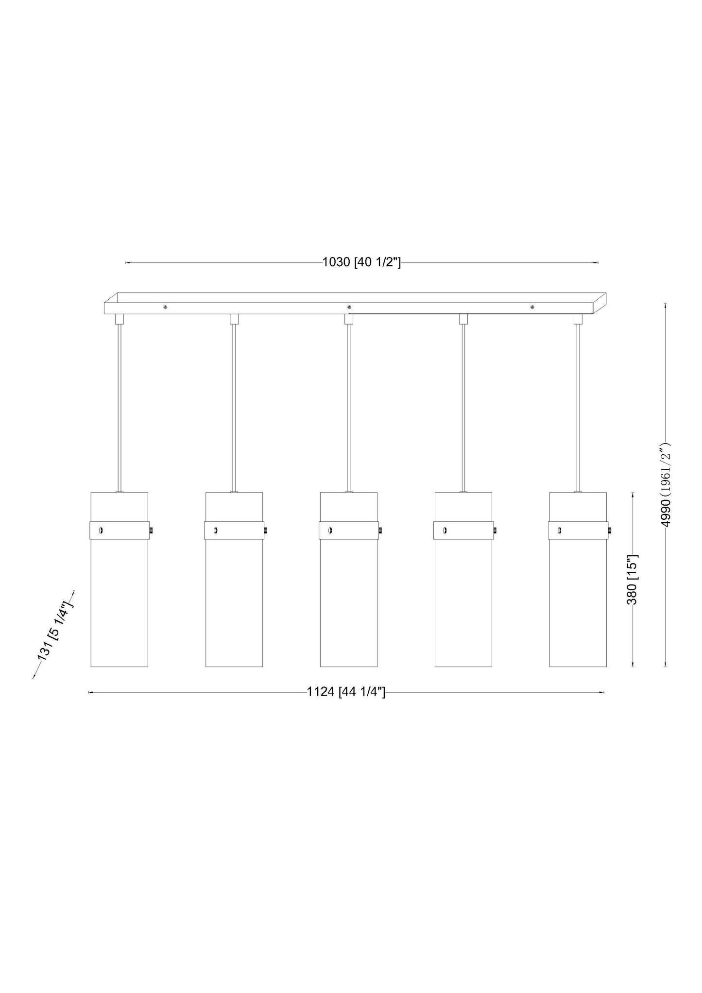 7002P5-5L-MB - Fontaine 5 Light Linear 44" Chandelier - Matte Black