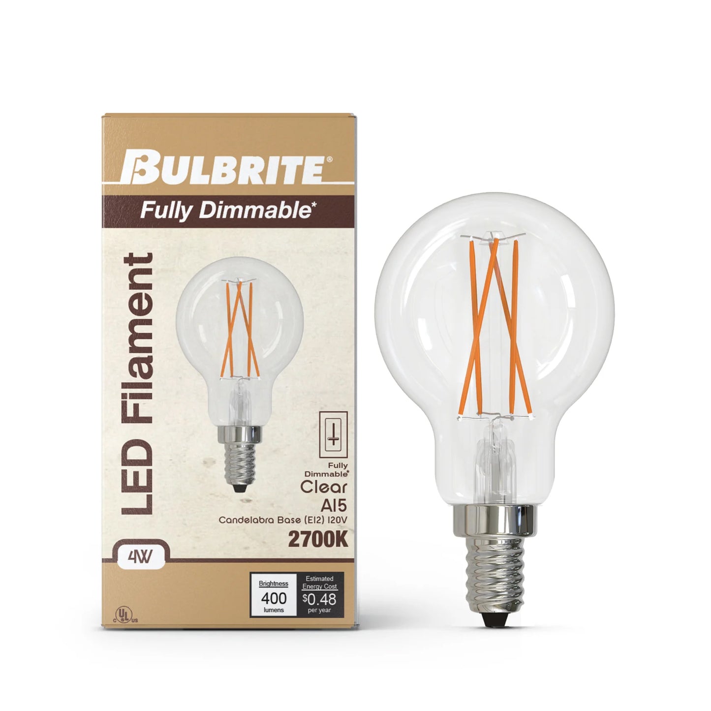 776826 - Filaments Dimmable A15 Clear Glass Candelabra Base - 4 Watt - 3000K - 4 Pack