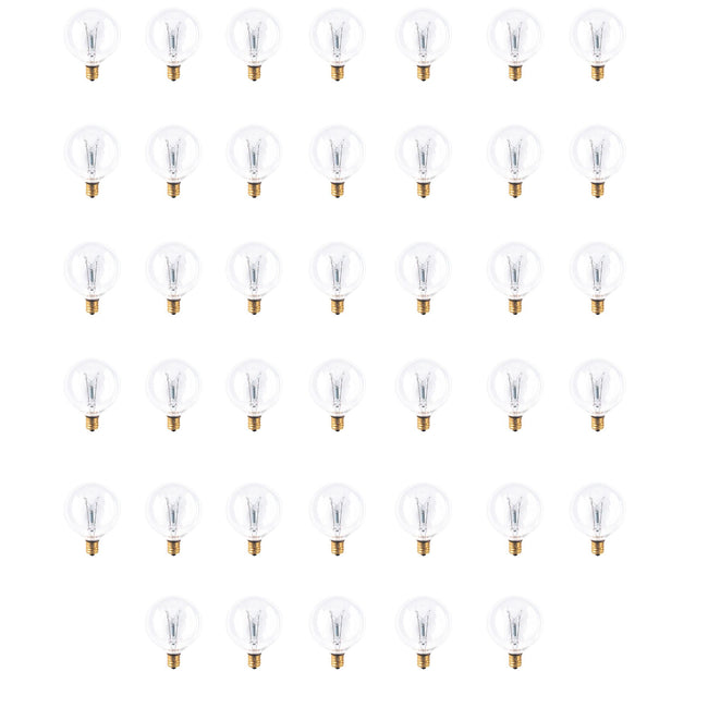 391115 - Dimmable Clear G16.5 Incandescent Candelabra Light Bulb - 15 Watt - 2700K - 40 Pack