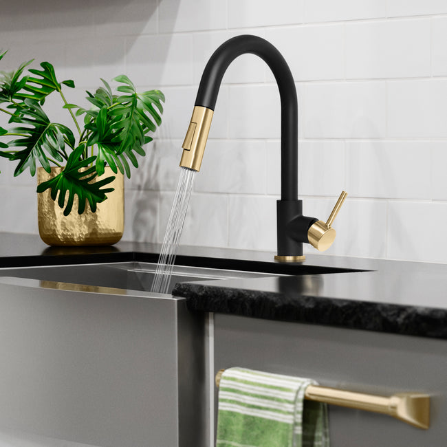 GEM-KF-ZMBCB - Autograph Edition Gemini Pull Down Single Handle Kitchen Faucet in Matte Black and Champagne Bronze