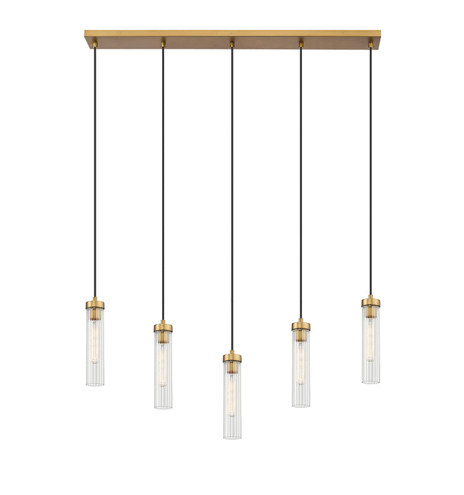740P-5L-RB - Beau 5 Light Linear 42" Chandelier - Rubbed Brass