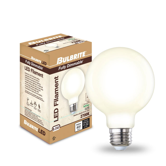 776944 - Dimmable Milky G25 LED Light Bulb - 8.5 Watt - 2700K - 4 Pack