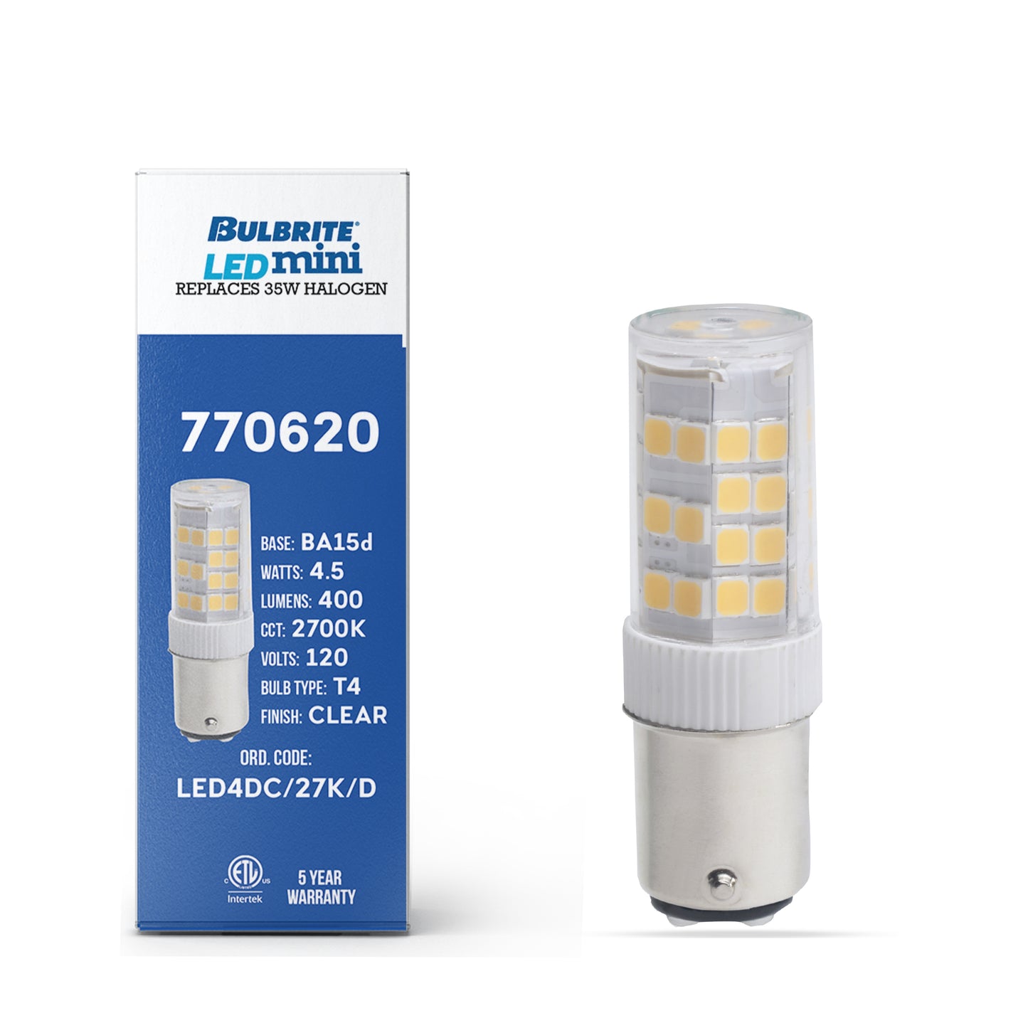 770620 - Dimmable T5 LED BA15D Base Light Bulb - 4.5 Watt - 2700K - 3 Pack