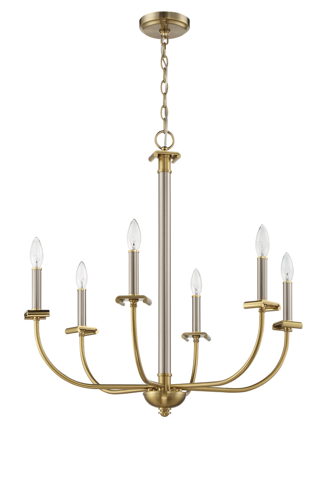 54826-BNKSB - Stanza 6 Light 26" Wide Chandelier - Brushed Polished Nickel / Satin Brass