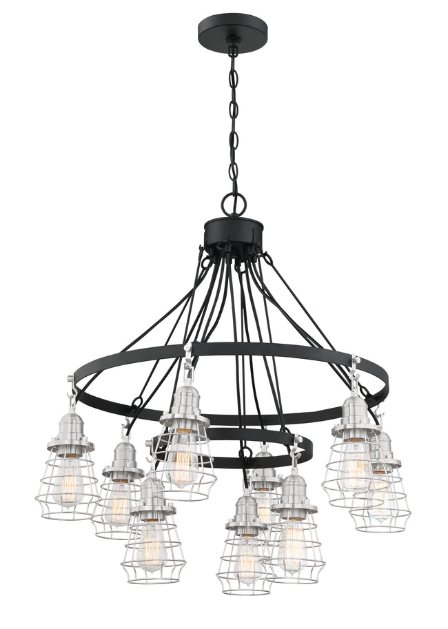 50629-FBBNK - Thatcher 9 Light 30" Wide Chandelier - Flat Black / Brushed Polished Nickel
