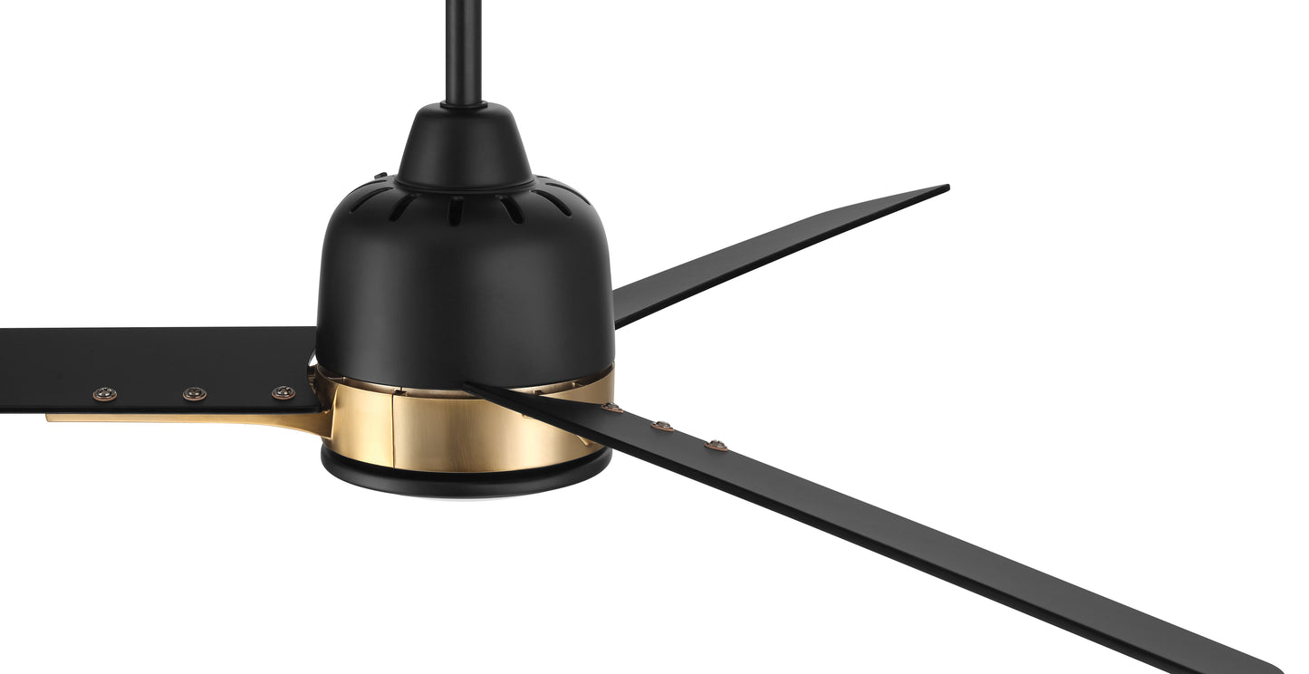 FUL52FBSB3 - Fuller 52" 3 Blade Ceiling Fan with Light Kit - Flat Black / Satin Brass
