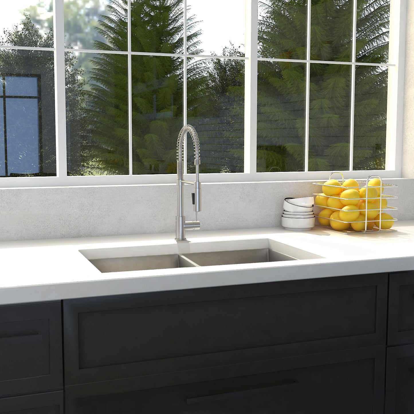 SR50D-33 - 33" Anton Undermount Double Bowl Stainless Steel Kitchen Sink with Bottom Grid