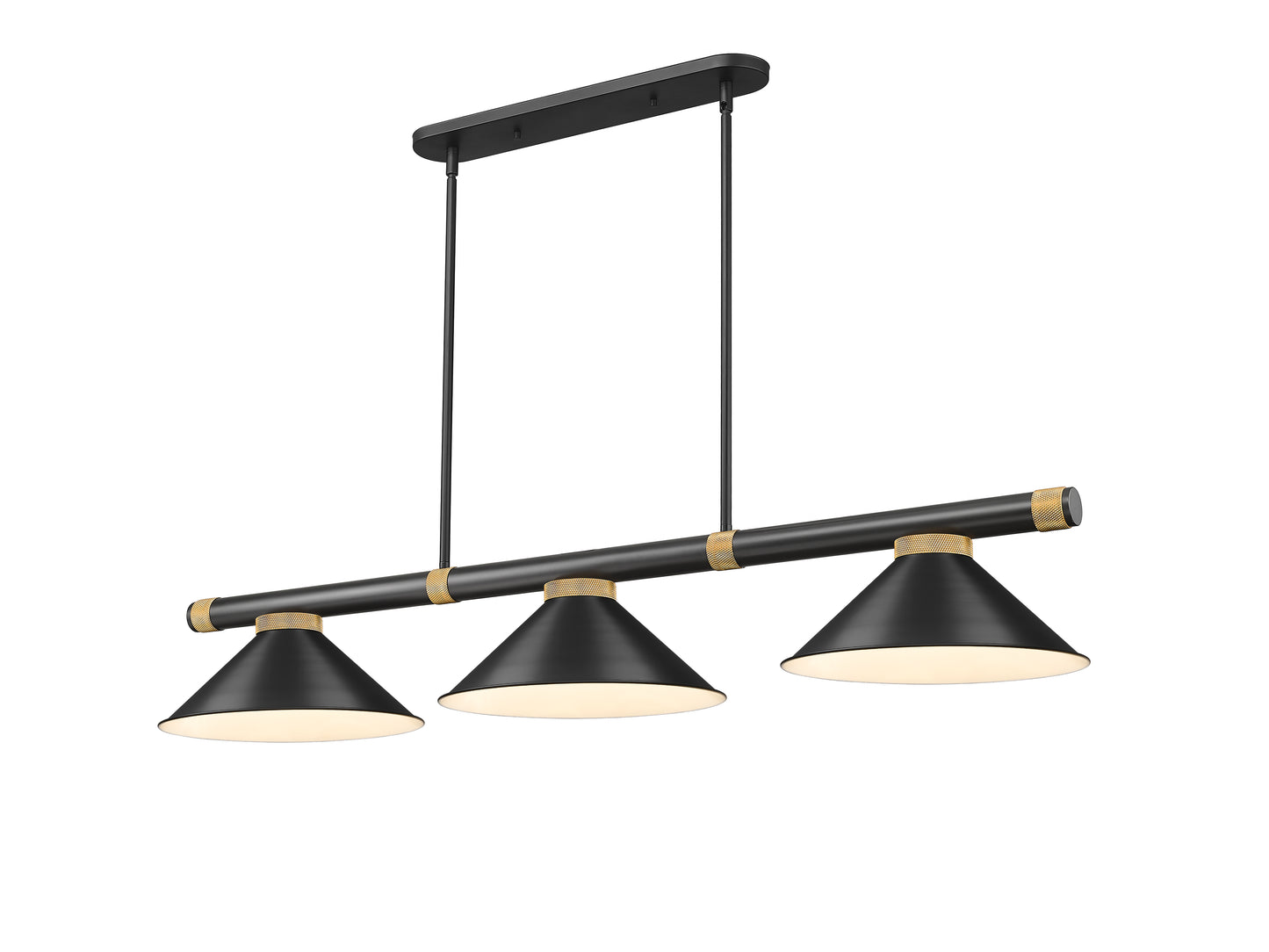 3050-3MB-RB-MB15 - Vanguard 3 Light 58" Billiard - Matte Black / Rubbed Brass