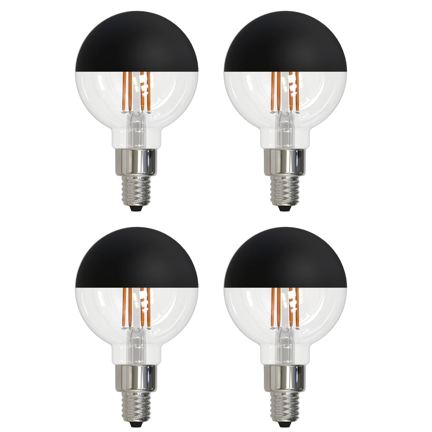 776834 - Filaments Dimmable G16 Half Black Glass Candelabra Base - 2.5 Watt - 2700K - 4 Pack