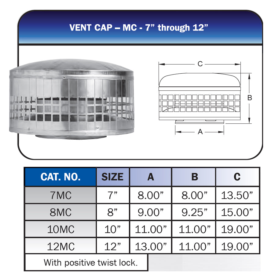 7MC - Type B Gas Vent Chimney Cap - 7"