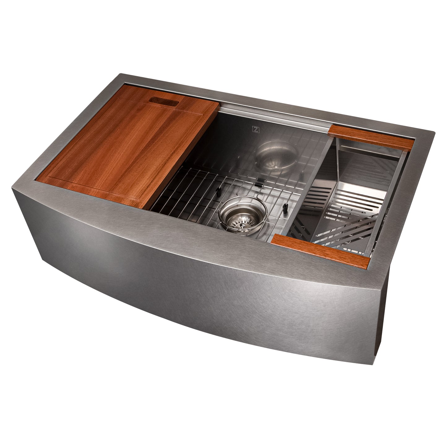 SLSAP-33S - 33" Moritz Farmhouse Apron Mount Single Bowl Satin Stainless Steel Kitchen Sink with Bottom Grid and Accessories