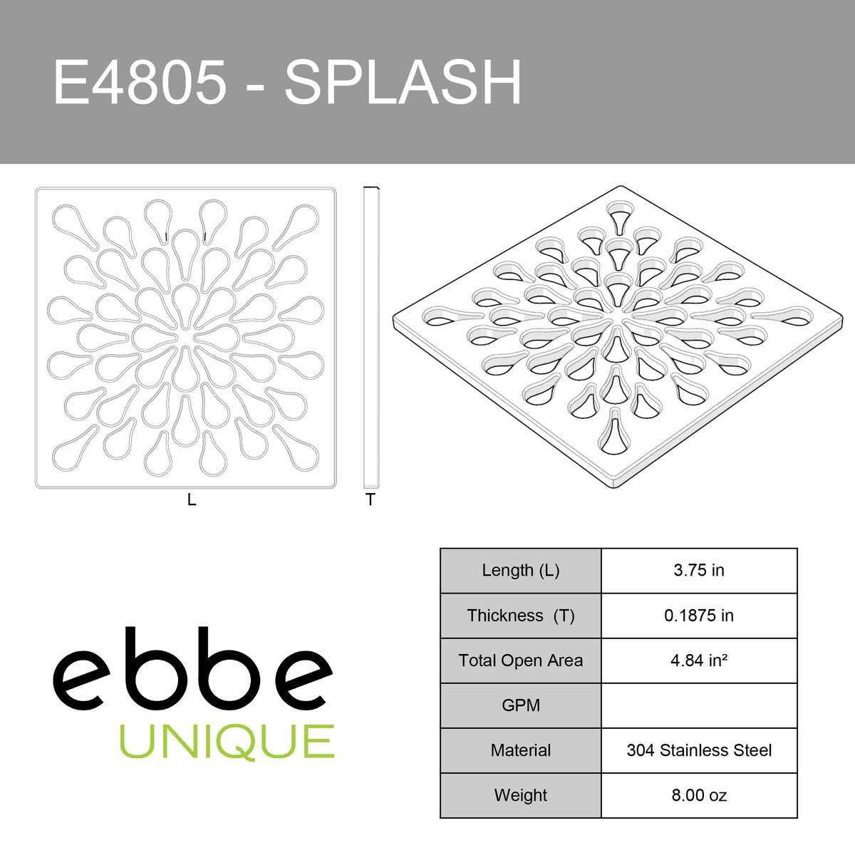 E4805-BN - Splash Unique Drain Cover in Brushed Nickel