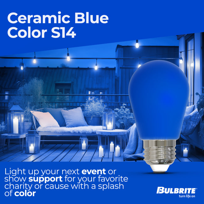 776154 - Filaments Dimmable Ceramic Blue S14 LED Light Bulb - 2.5 Watt - 10 Pack