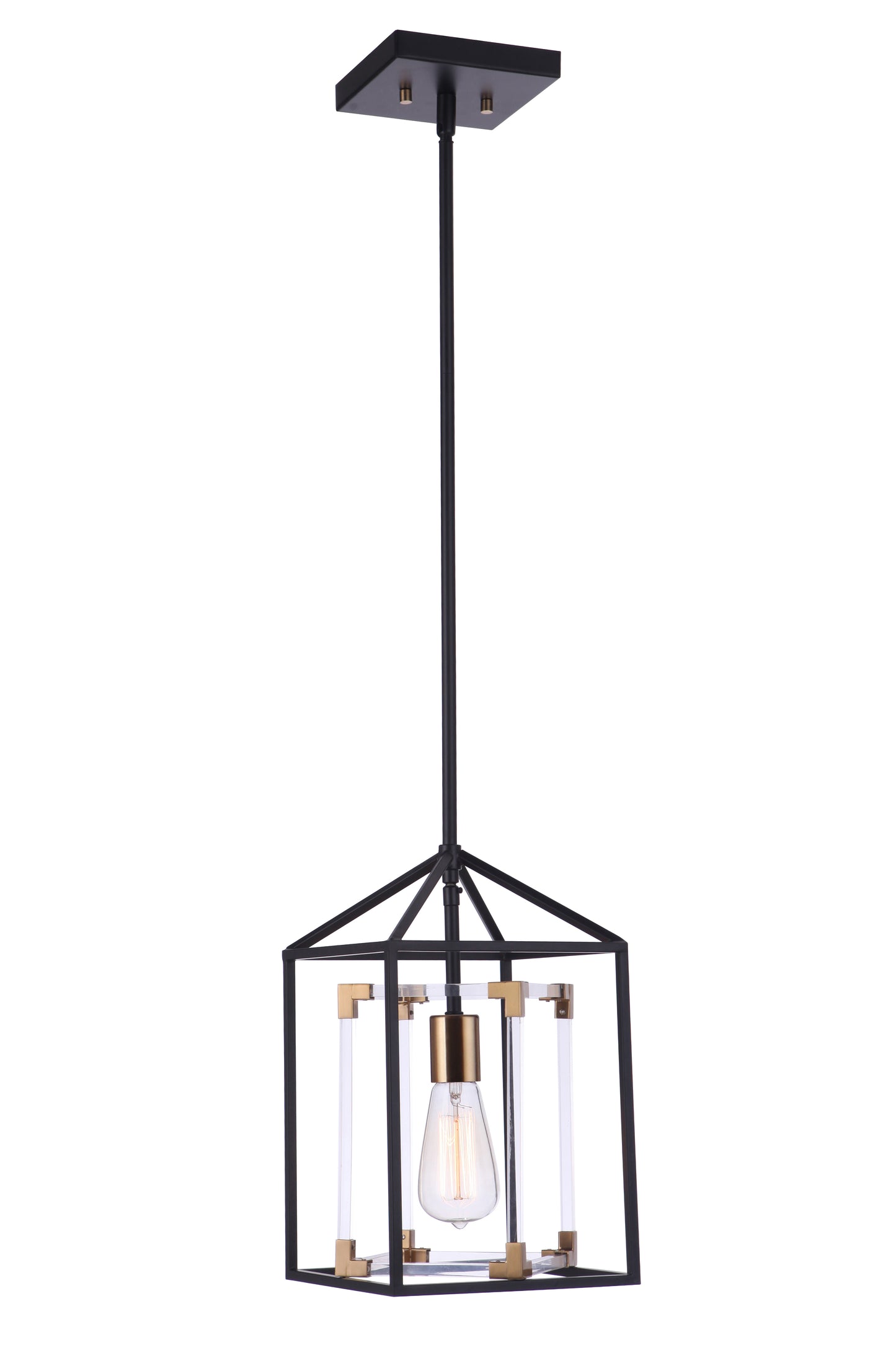 P985FBSB1 - Aaron 1 Light 8" Wide Pendant - Flat Black / Satin Brass