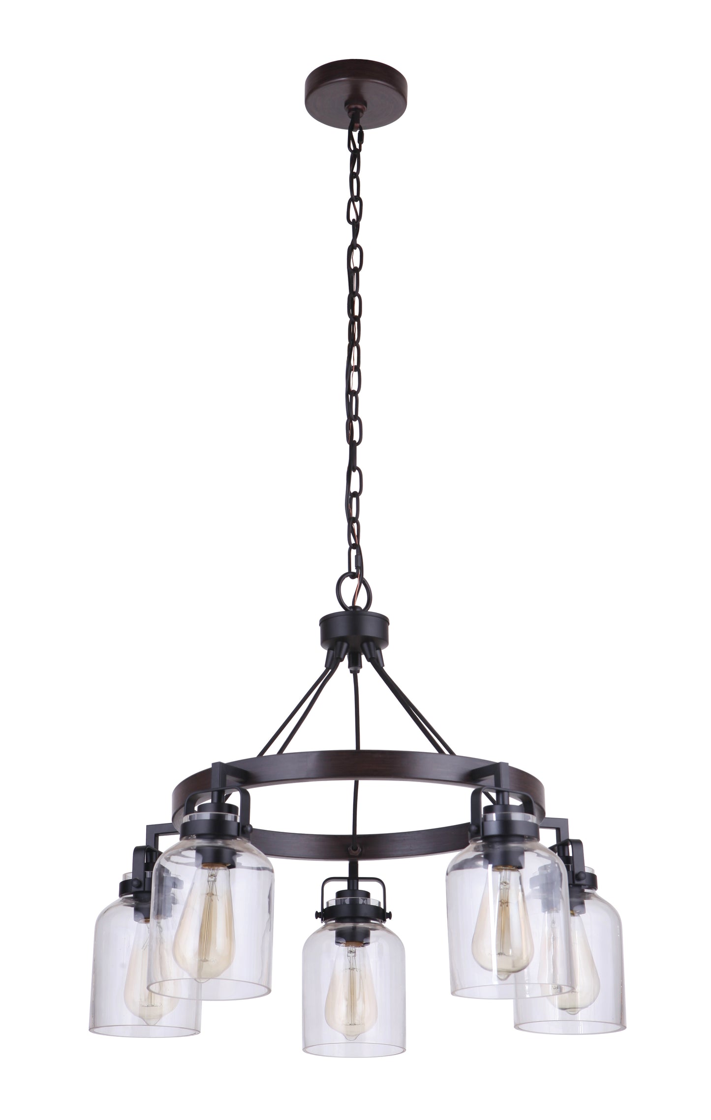 53625-FBDT - Foxwood 5 Light 25" Wide Chandelier - Flat Black / Dark Teak