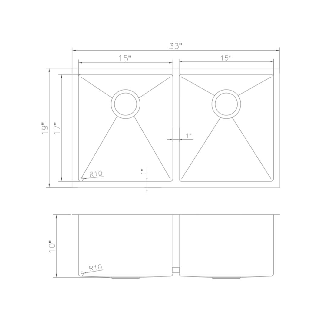 SR50D-33 - 33" Anton Undermount Double Bowl Stainless Steel Kitchen Sink with Bottom Grid
