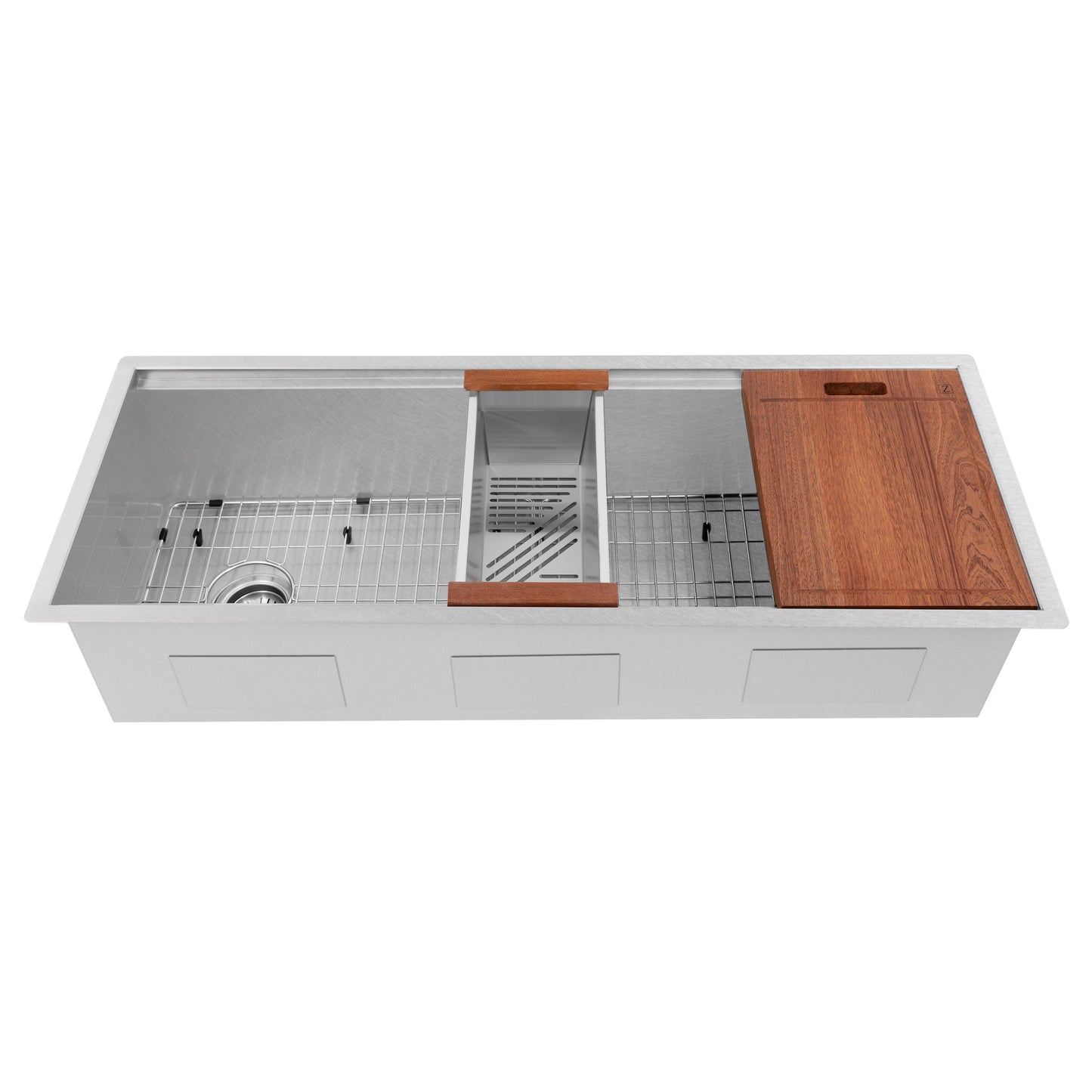 SLS-43S - 43" Garmisch Undermount Single Bowl Satin Stainless Steel Kitchen Sink with Bottom Grid and Accessories
