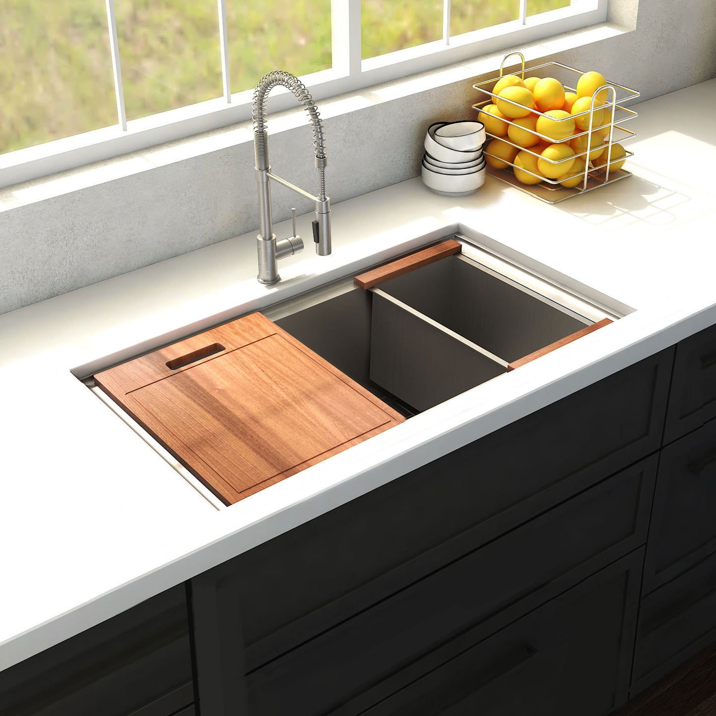 SLS-30 - 30" Garmisch Undermount Single Bowl Stainless Steel Kitchen Sink with Bottom Grid and Accessories