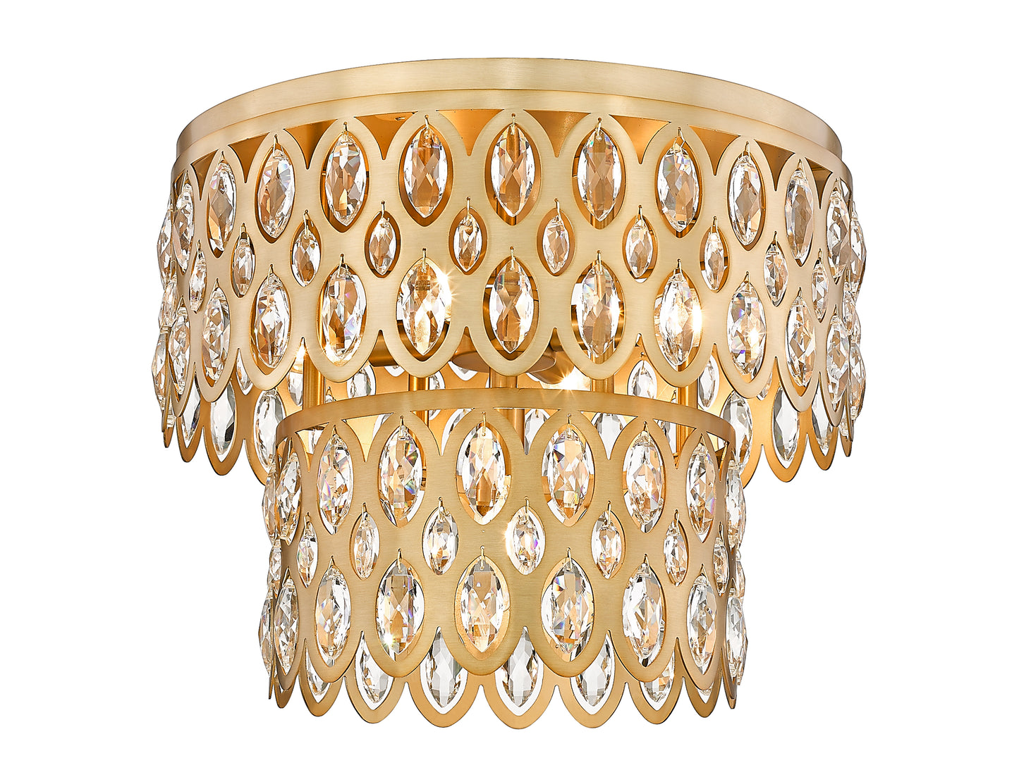822F15-HB - Dealey 5 Light Flush 15" Mount - Heirloom Brass