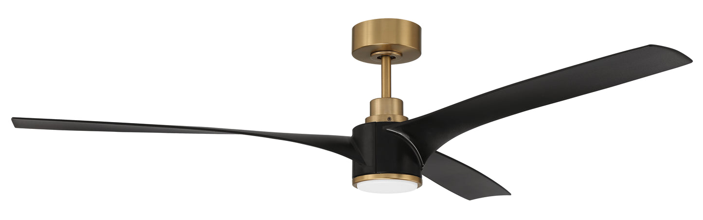 PHB60FBSB3-NWF - Phoebe 60" Indoor Ceiling Fan without Wifi 60" 3 Blade Ceiling Fan with Light Kit - Flat Black / Satin Brass