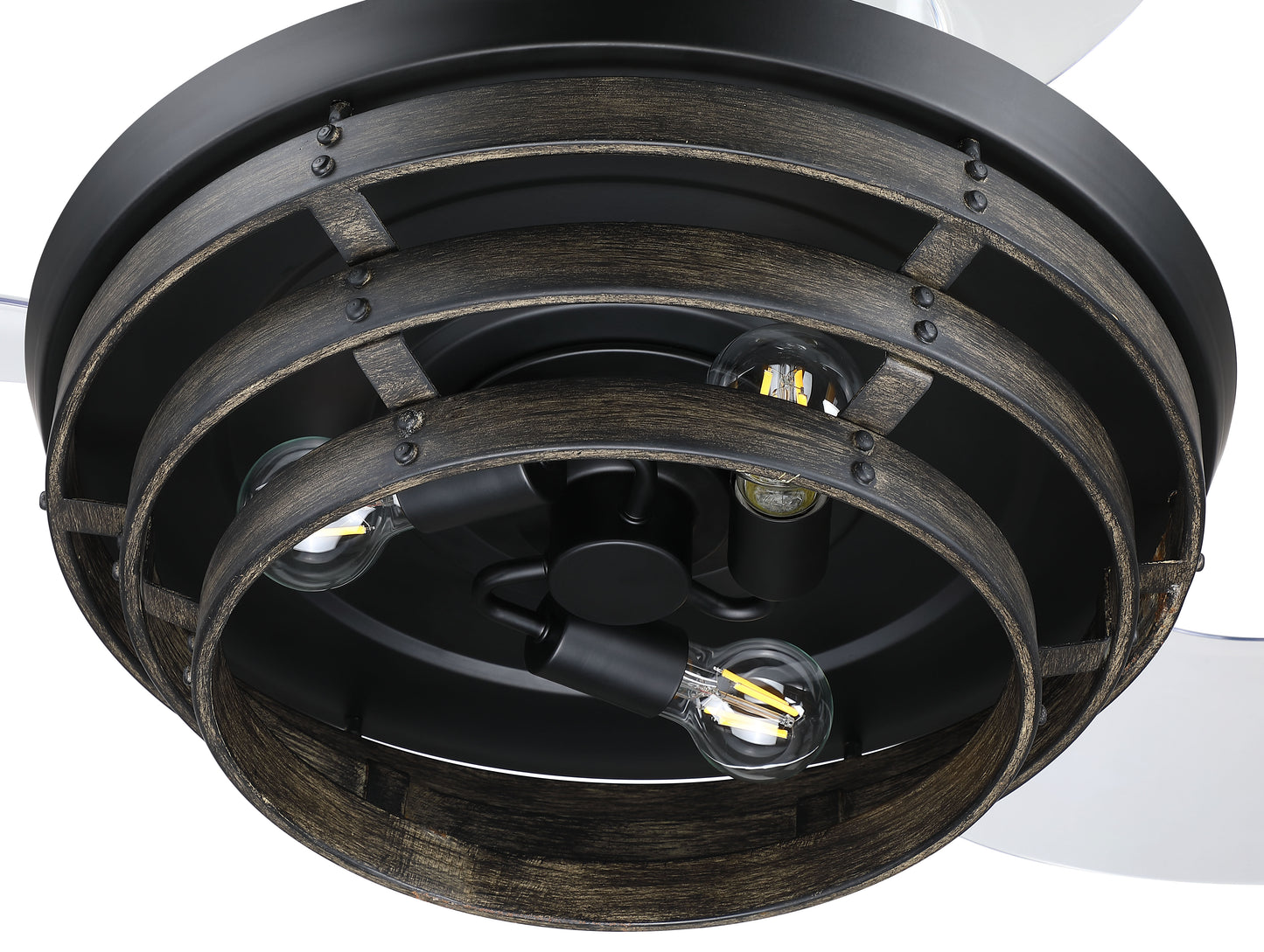 WHS42FBGW3 - Whiskey 42 Hidden Blades 42" 3 Blade Ceiling Fan with Light Kit - Flat Black