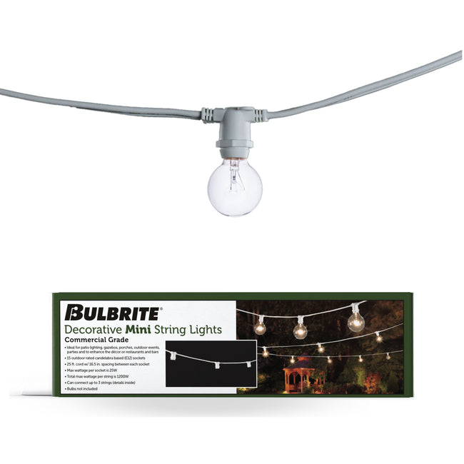 301010 - 25' STRING LIGHT 15 SOCKETS KIT WHITE W/10 Watt G12 WHITE E12 LAMPS