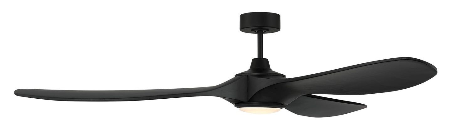 EVY72FB3-NWF - Envy 72" Ceiling Fan Damp Rated no Wifi 72" 3 Blade Indoor Outdoor Ceiling Fan with Light Kit - Flat Black