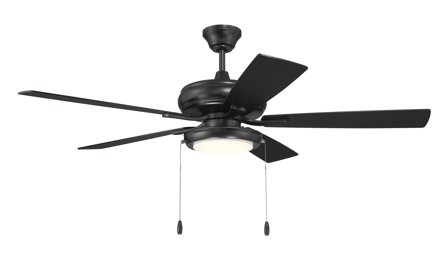 ECF119FB5-FBGW - EOS Low Profile 1 bulb Frosted White 52" Ceiling Fan 52" 5 Blade Ceiling Fan with Light Kit - Flat Black