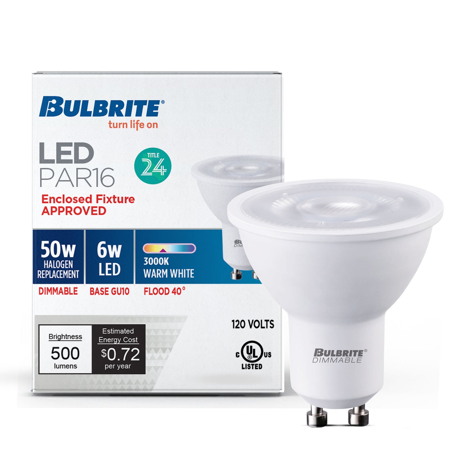 771109 - Dimmable PAR16 LED GU10 Base Light Bulb - 6 Watt - 3000K - 2 Pack