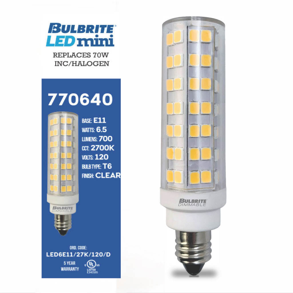 770640 - Dimmable T6 LED Mini Candelabra Light Bulb - 6.5 Watt - 2700K - 2 Pack