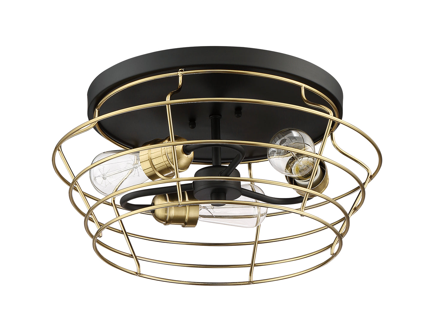 50683-FBSB - Thatcher 3 Light 16" Wide Flush Mount - Flat Black / Satin Brass