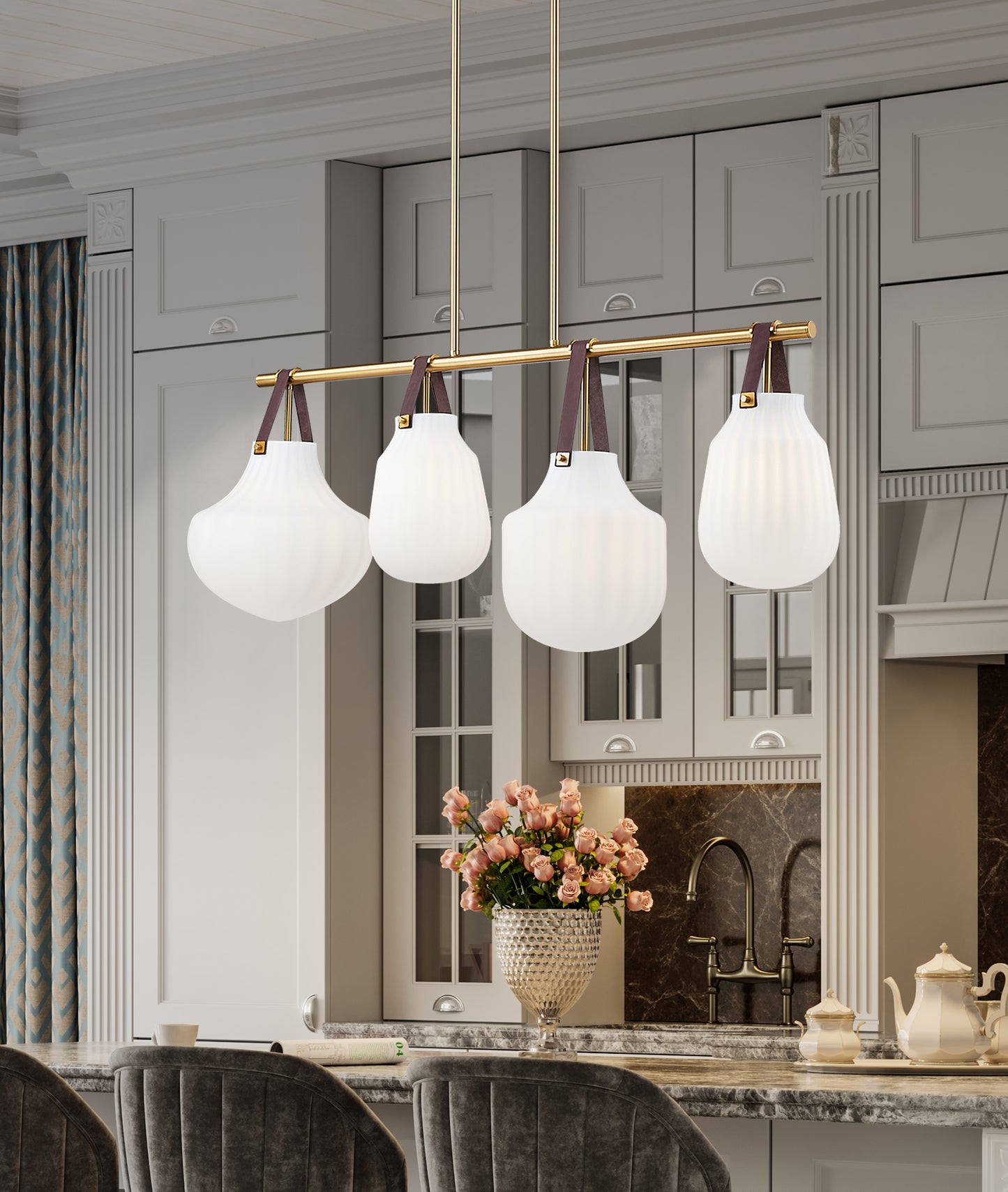 7513-4L-MGLD - Newbury 4 Light 13" Pendant - Modern Gold