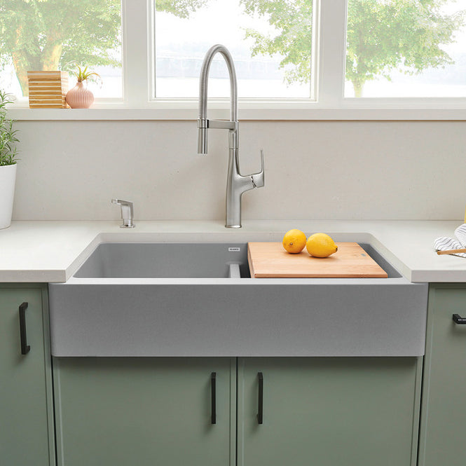 526548 - 33" Vintera Double Bowl Apron-Front Farmhouse Sink - Cinder