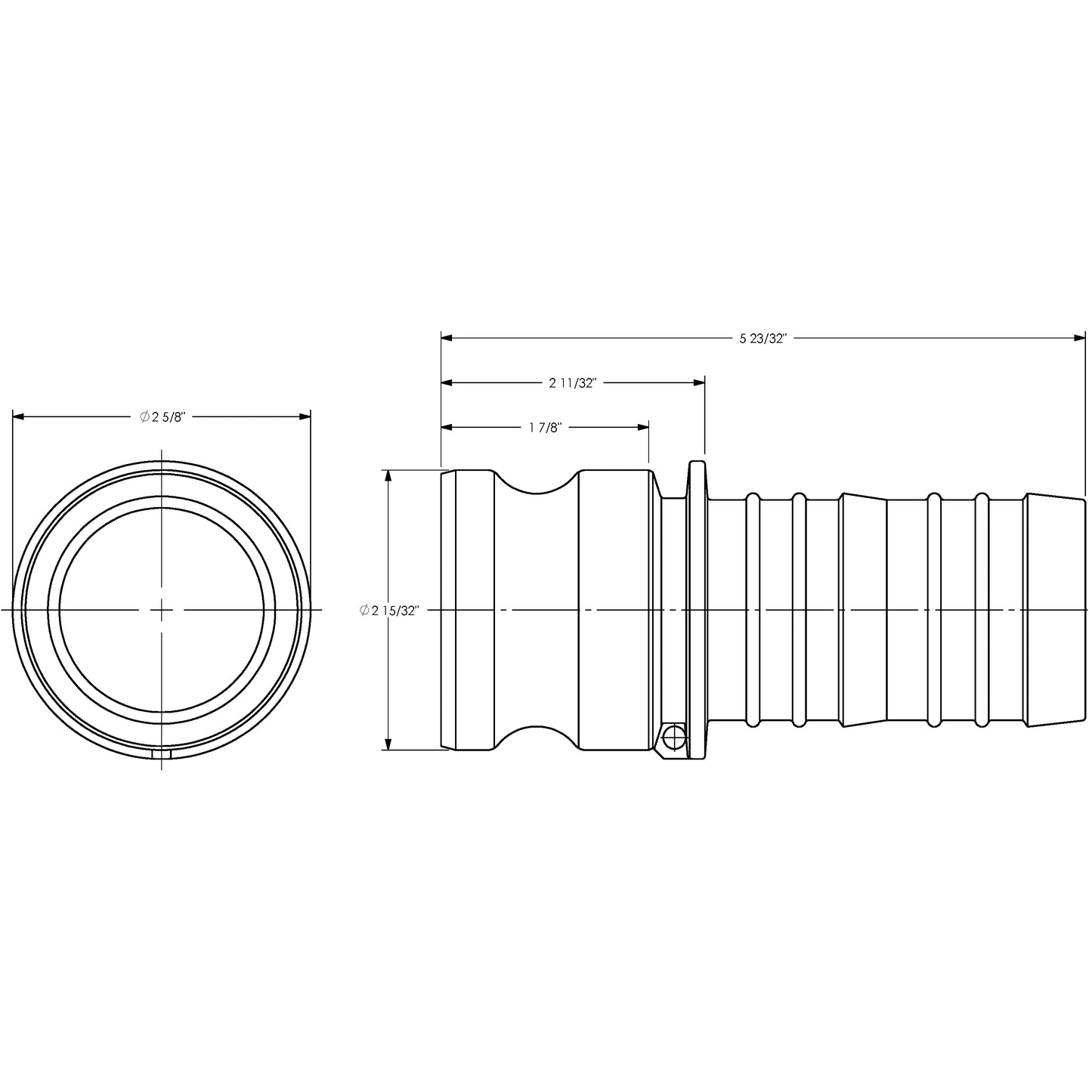 G200-E-AL - 2" Aluminum Cam & Groove Global Type E Adapter x Hose Shank