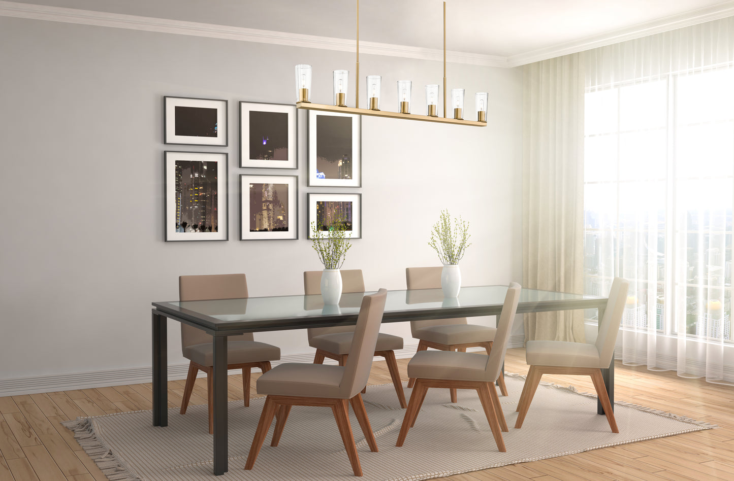 826-7L-MGLD - Titus 7 Light Linear 64" Chandelier - Modern Gold